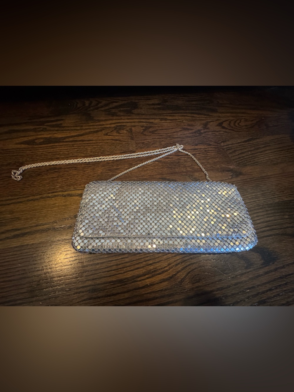 Silver Sequin Chain-Shoulder Clutch - Women's